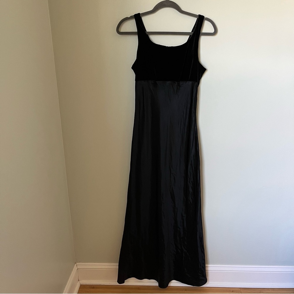 Y2K 90s Byer Too! Prom Gown Formal Lace Up Black Satin Velvet Dress - Size 11